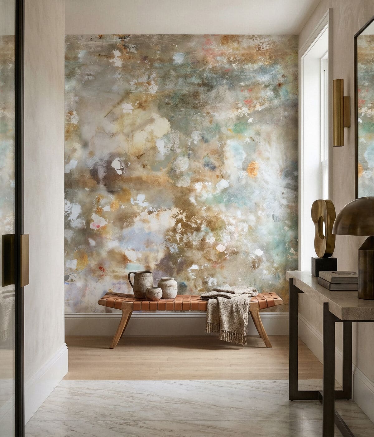 Colorful feature mural wallpaper in a modern interior